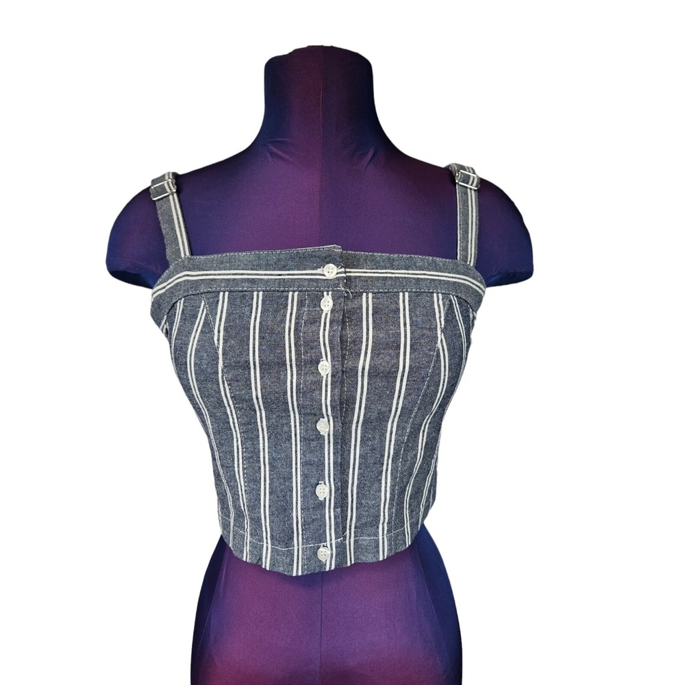 Brandy Melville Astrid Tank Blue & White Striped Chambray Top Size Small A44